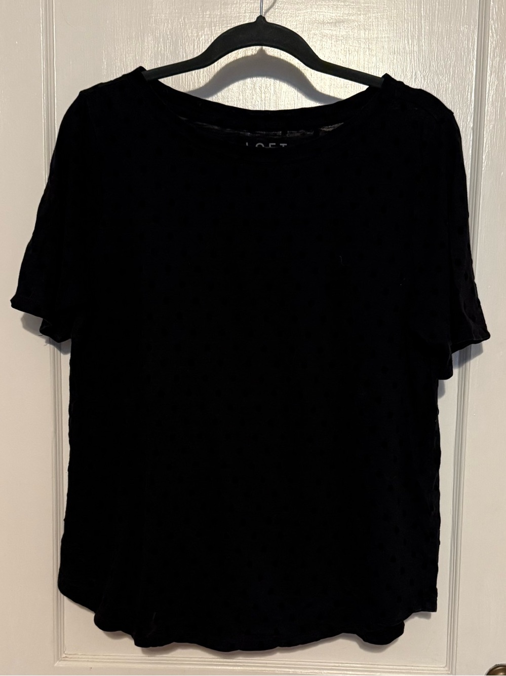 LOFT Black Short Sleeve Crewneck Tee with velvet dots sz large